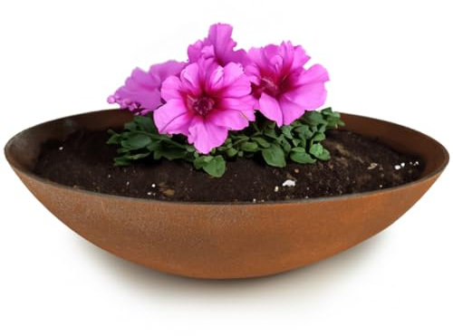 matches21 wetterfeste Pflanzschale für draußen - große XXL Dekoschale in Rost Metall-Optik als Blumenschale - Flache Garten Schale in 45 cm für Blumen, Bonsai oder Friedhof Grab-Schmuck