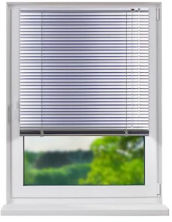 FENSTERDECOR Klemmfix Aluminium Jalousie, hochwertige Alu-Jalousie in Silber mit Zugschnur und Drehstab, 40 x 180 cm (B x H)