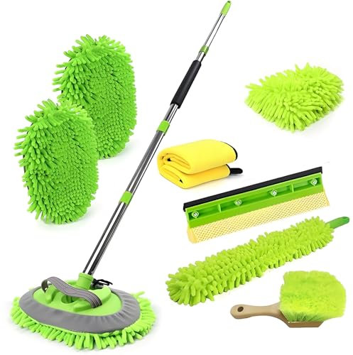 160CM Autowaschbürste Waschbürste Auto mit Langer Griff, 2 in 1 Mikrofaser Chenille Autowaschmopp Waschhandschuh Reinigungsbürste für Auto RV Trucks Wohnwagen Wohnmobil