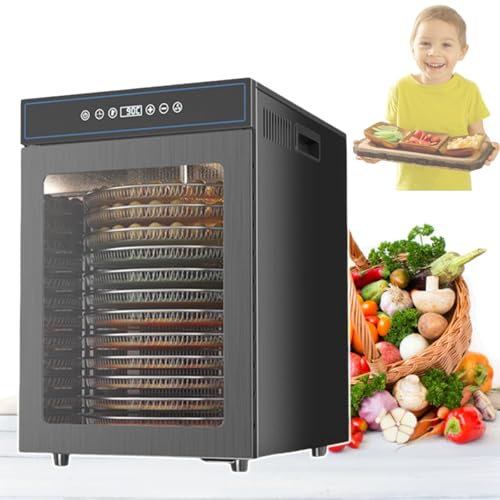 Deshidratador De Alimentos EléCtrico Comercial, Capacidad Extra Grande De 12 Estantes, Bandejas De Acero Inoxidable, 1000 W, Temporizador Digital Y Control De Temperatura,Black-110V