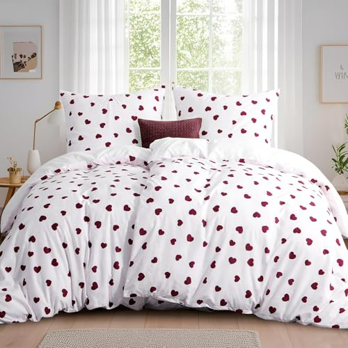 Tifschlaf Parure de lit 4 pièces 135 x 200 cm, 2 housses de couette 135 x 200 cm avec 2 taies d'oreiller 80 x 80 cm, Ensemble de literie en microfibre OEKO-TEX Motif cœurs rouge, Housse de couette