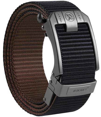 JUKMO Men's 2 in 1 Reversible Ratchet Belt in Gift Box | No-Hole Adjustable Web Belt for Golf, Business & Everyday Wear