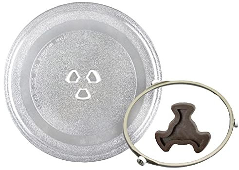 Drehteller aus Glas für Mikrowelle, 12,40 Zoll, Tellertablett, Ofen, Glasplatte, Kunststoff-Stützring mit Rädern mit Achsenkern. Die Größe Minus 2–4 cm entspricht der Größe, die gekauft Werden muss