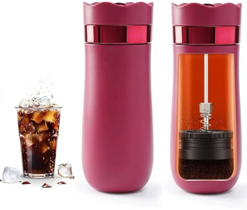 HAILASRE Portable Travel French Press Coffee Maker 12oz Portable French Coffee Maker and Tea Maker Double Walled Stainless Steel Vacuum Insulated Coffee Mug Great for Camping and Traveling (Rose)