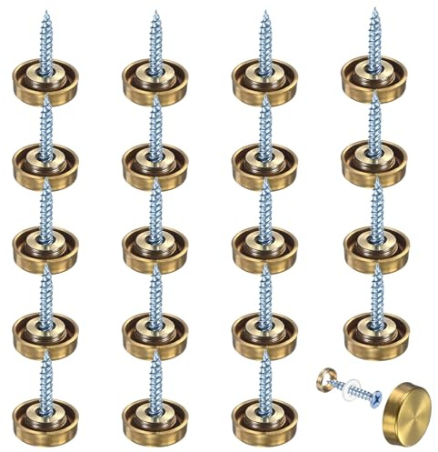 M METERXITY 20-Pack Screw Covers Caps, 0.63 Dia Stainless Steel Brushed Mirror Decorative Screws Cap Nails Fasteners for Sign Advertising Hardware/Bathroom Upholstery Head Covers [Gold Tone]