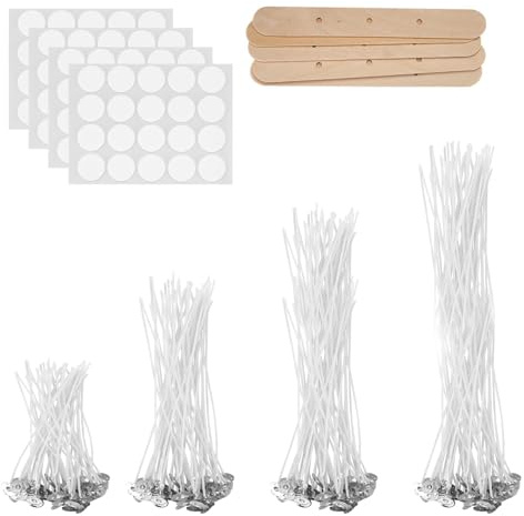 200 Pcs 5/10/15/20Cm Cotton Pre Waxed Candle Wicks ，Wicks For Candle Making | Candle Wicks For Making Candles ，With 5 Wick Holders And 4 Dot Stickers Sheets For Candle Making, Diy Candle Crafts