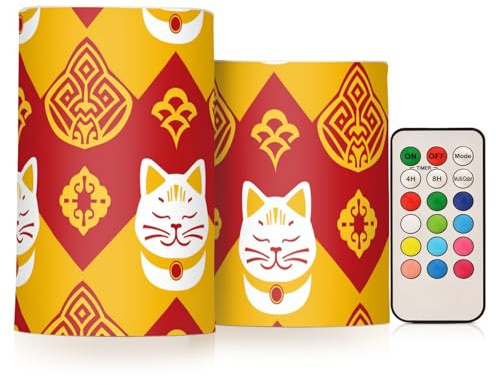 Amooorous Tradizionale modello cinese gatto giallo decorativo tremolante all'aperto candele senza fiamma con timer luci elettroniche illuminazione con timer per il Ringraziamento Pasqua alimentato a