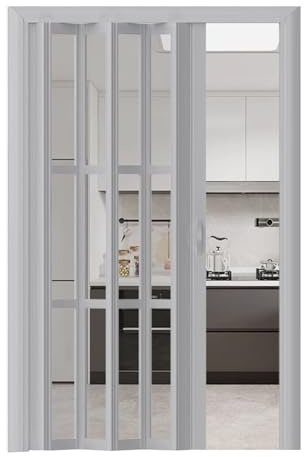 Falttür mit Magnetverschluss in Falten - Falttüren aus PVC für Wohnzimmer, Schrank, Badezimmer - Personalisierbar, Grau/Weiß/Schwarz