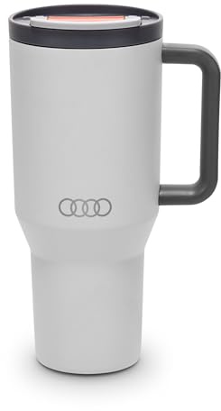 Audi - Tazza termica con cannuccia, grigio chiaro