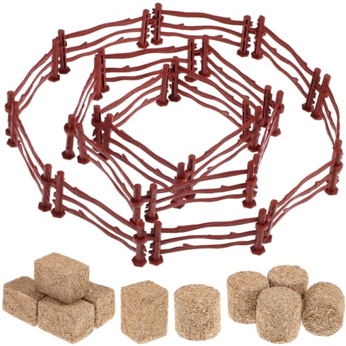 BESPORTBLE Clôture Miniature pour Ferme Jouet 50 Panneaux De Clôture Et 12 Mini Balles De Foin Accessoires De Jardin pour Jouet Animaux De La Ferme Décors Miniatures Et Scènes De Jeu