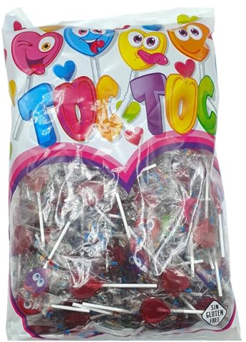 Deliex - 200 Piruletas Corazón - Sabor Cereza - Sin Gluten - Caramelos con Palo Corazón