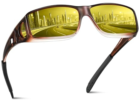 kunchu Night Driving Glasses For Men-Anti Glare Night Driving Glasses For Women-Yellow Lens Night Vision Glasses-Black Glasses-Wrap Around Sunglasses Mens | Men's ultra-light, suitable for photography gifts for women