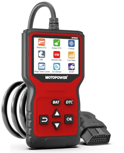 MOTOPOWER MP69033 Pro OBD2 Scanner Code Reader Check Engine Fault Light Diagnostic Scan Tool with Battery Tester, Red Edition