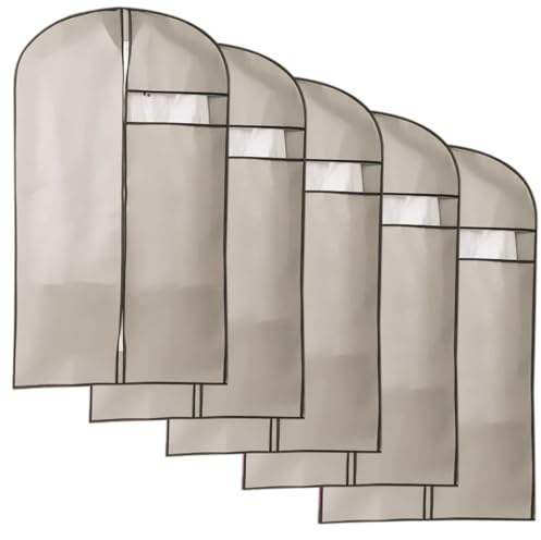 5 Confezioni di Custodie per Abiti, Copri Cappotti per Armadi in Tessuto Non Tessuto per Appendere I Vestiti, Copri Giacche da Armadio con Finestra per Abiti, Cappotti, Uniformi(Beige,60x90cm/24x35in)