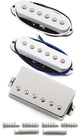 FLEOR Alnico 5 Flat Pole Single Coil Pickup und High Gain Humbucker Set White HSS N+M+B Pickups für Strat Style Gitarre