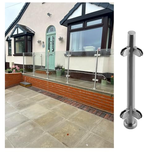 Poteaux de balustrade en verre et acier inoxydable avec pince pour escalier, cour et terrasse modernes avec système de balustres en verre encadré