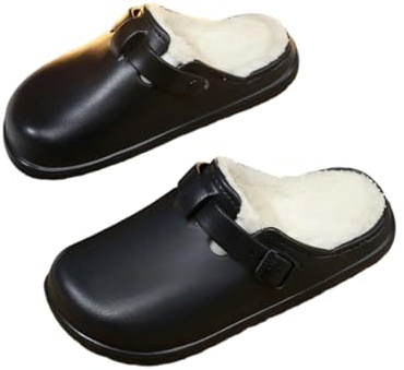 Zuecos forrados para mujer - Sandalias de invierno para hombre con hebilla cómodas zapatillas antideslizantes para interior y exterior zapatillas suaves y cálidas, Negro , 42 EU