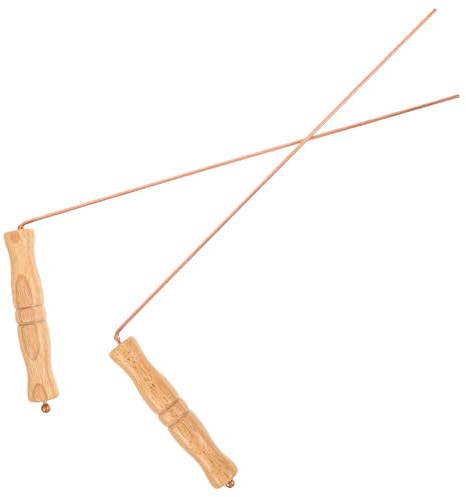 BAZEITFLOW 2 pièces Bâtons de Radiesthésie Cuivre Pur avec Manche Bois Baguettes Sourcier Légères pour Chasse Aux Fantômes Recherche Eau et Localisation Précise