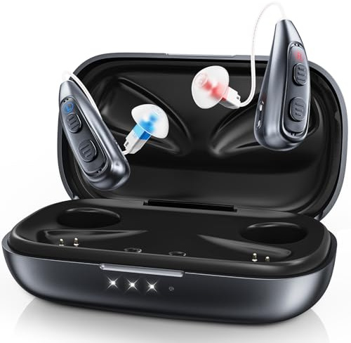Hearing Aids for Seniors, Rechargeable OTC Hearing Aids for People with Hearing Loss, 32 Channels Dual Microphone Noise Cancelling Hearing Aid, 5 Volume, Standby 144h (Dark Blue)