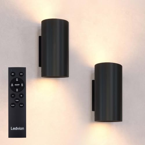 Ledvion 2x LED Wandleuchte USB Aufladbar mit Fernbedienung Schwarz Kabellos | Für Einfahrt Gartenweg Terrasse oder Fassade geeignet und klar auf den Außeneinsatz ausgerichtet