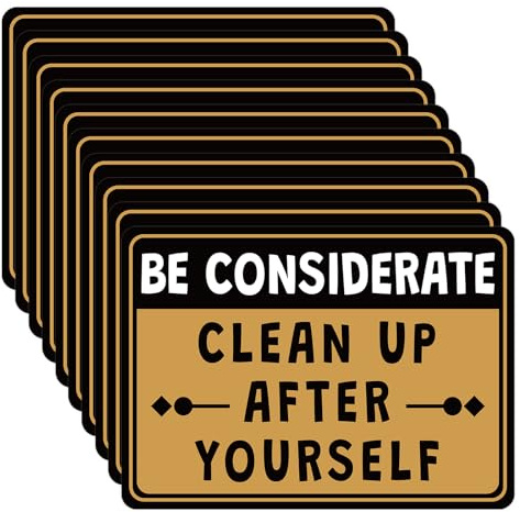 10PCS Kitchen Etiquette Sign Sticker Break Room Essentials Office Kitchen Essentials Keep This Area Clean Rules Decal Self-Adhesive Vinyl Sticker for Home Business Office and School 9.8 X 7.1 In