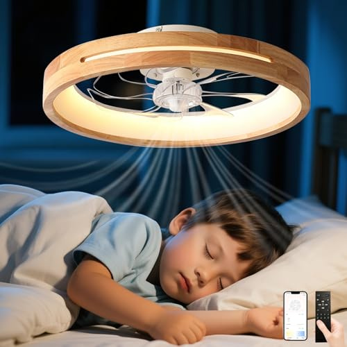 ZOMLBOF Ventilatore da Soffitto Legno con Luce Modern Camera da Letto 50cm | Lampadario con Ventola,Reversibile Motore DC,Plafoniera con Ventilatore da Soffitto,6 Velocità con Timer,LED Dimmerabile