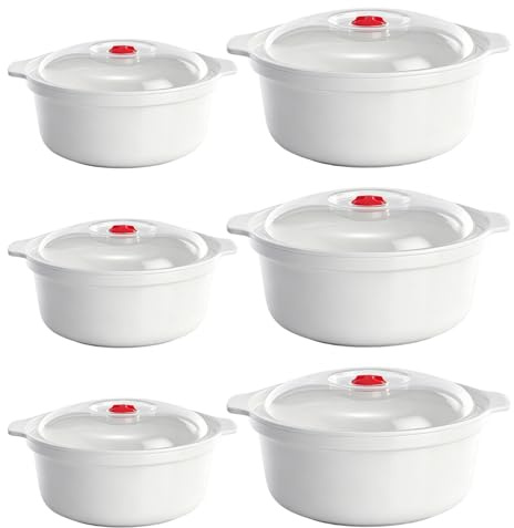 6 tlg. Mikrowellengeschirr mit Deckel Kunststoff Set, 900-1600 ml runde Frischhaltedosen, Mikrowellen Geschirr Set, Mikrowelle Kochtöpfe mit Dampfventil, BPA-frei, gefrierschrank- & spülmaschinenfest