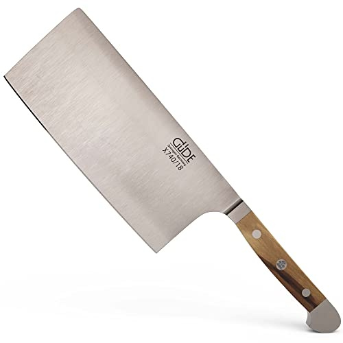 GÜDE Solingen - Kinesisk Grönsakshacka smidd, 18 cm, olivträ, ALPHA-OLIVE - Hackkniv, double bolster, Handgjord Tyskland