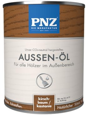 PNZ Außen-Öl | Nachhaltig hergestellt mit regionalen Rohstoffen | Made in Germany | Holzdeck, Holz-Terrasse, Fenster, Türen, Gartenhäuser, Spielgeräte, Gebinde:0.75L, Farbe:kirschbaum/kastanie