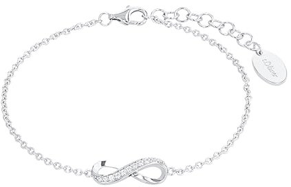 s.Oliver Armband für Damen mit Infinity Anhänger, Zirkonia / 925 Sterling Silber, Rhodiniert, Länge: 17-19 cm