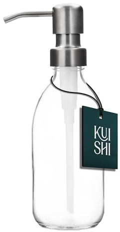 Kuishi Klarglas-Pumpflasche Spender [250 ml, Silberpumpe] Nachfüllbare Braunglas-Seifenspender Flasche mit Edelstahlpumpe, umweltfreundlich (BPA-frei)