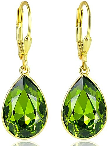 Ohrringe Grün Gold 925 Silber vergoldet Marken Kristalle Tropfen NOBEL SCHMUCK