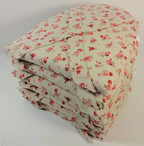 Rattani Set 6 x Stuhlkissen/Sitzkissen Marina halbrund mit Schleife 42 x 45 cm Dicke 5 cm, Fb. Mirha Leinen Rose - Made in EU