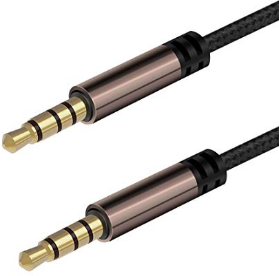 LoongGate AUX Cable 4-Pole(Microphone + Headphone),3.5mm Nylon Braided Tangle-Free Auxiliary Male to Male Stereo Jack Cord for Car/Home Stereos,Speaker,Headphones (3M/10FT)