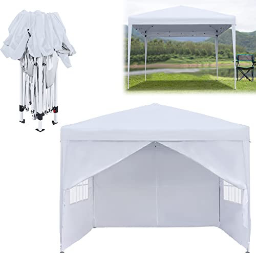 HENGMEI 3x3m Pieghevole Fest Tenda Gazebo da Giardino Padiglione Tenda della con fianco, Sacca per eventi il campeggio festa, Bianca