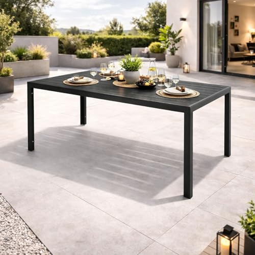 Mojawo Wetterfester WPC Gartentisch 180x90 cm Stabil & Modern | Alu-Gestell Esstisch Gartenmöbel Tisch Nonwood Holzimitat wetterfest 180x90x74cm