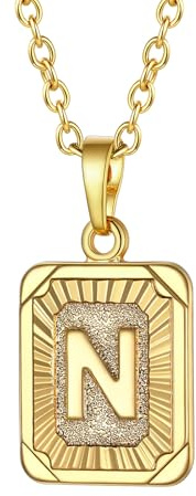 FOCALOOK Buchstaben Kette Damen Rechteck Anhänger Kette Gold Herren Namenskette Initial Necklace Kette mit Buchstaben A bis Z Schmuck für Geburtstag