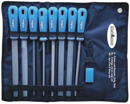 StahlKaiser 01568 Feilen und Raspeln Set 9-tlg. Satz Raspel Flach-Rund-Dreikant-Vierkant-Feile
