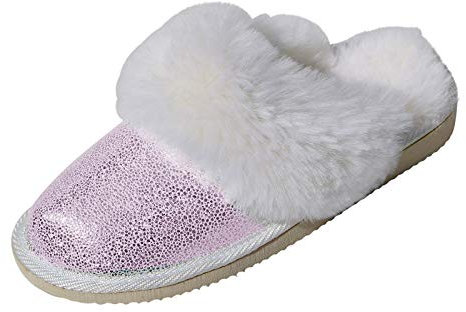 Hollert Damen Lammfell Hausschuhe Malibu Glitzer Pantoffeln Fellschuhe Puschen Pantoletten Slipper echt Merino Schaffell warm atmungsaktiv bequem Schuhgröße 41, Farbe Rosa
