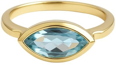 Bague Femme en Argent Sterling Plaqué Or avec Topaze Bleue Marquise - Bijou Élégant et Raffiné (US Size 6 / Diameter 16.5 / EU 52)