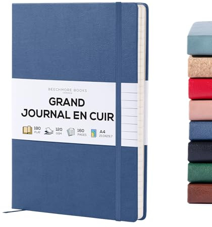 Beechmore Books Notizbuch liniert - XL A4, Blau I Premium Hardcover Journal Buch aus veganem Leder, 120gsm creme Papier, Geschenkbox, für Schriftsteller, Journalisten, Meetings & Studenten