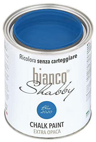 bianco Shabby® Blue 2020 (Blau) - (1 Liter) Chalk Paint Kreidefarbe auf Wasserbasis für alle Oberflächen – geruchsneutral, einfach zu verarbeiten, extra matt