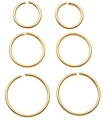 JSDDE 6pcs 20G Stainless Steel Nose Ring Hoop Septum Lip Tragus Earring Cartilage Helix Piercing 6mm-10mm Gold