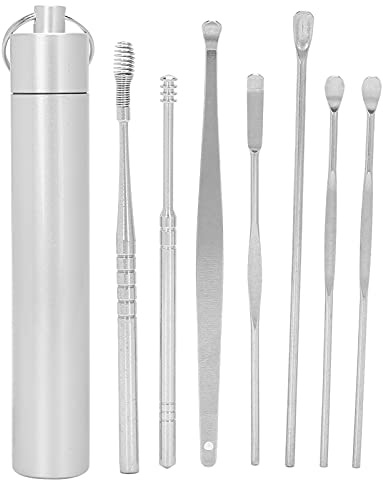 Sonew 7 In 1 Ohrenreiniger, Spiral Ohrenschmalz Reinigungsset, Tragbarer Edelstahl Ohrpickel Löffel Werkzeugsatz Zum Entfernen von Ohrenschmalz für Ear Wax Removal(Silber)