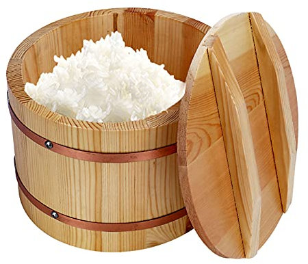 KELUNIS Japonais en Bois Hangiri Sushi Poke Bol À Mélange De Riz Poêle À Riz avec Cerclage De Cuivre pour L'usage Domestique De Restaurant De Sushi,30cm