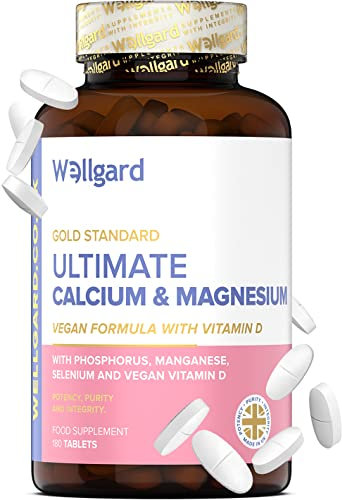 Wellgard Vegan Calcium Magnesium Zinc and Vitamin D Capsules - Calcium Supplement, Calcium Tablets with Phosphorus, Manganese, Selenium, Copper, Made in UK