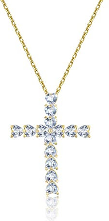Beydodo Damen Halskette Vergoldet mit Anhänger Kreuz Zirkonia, Gold Kette 45CM Partnerkette für Frauen Mädchen