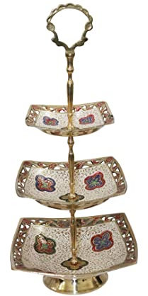 Universal Hub Plateau décoratif en laiton avec poignée - Pour fruits secs, desserts, cuisine - 3 étages - Pour présentation de service