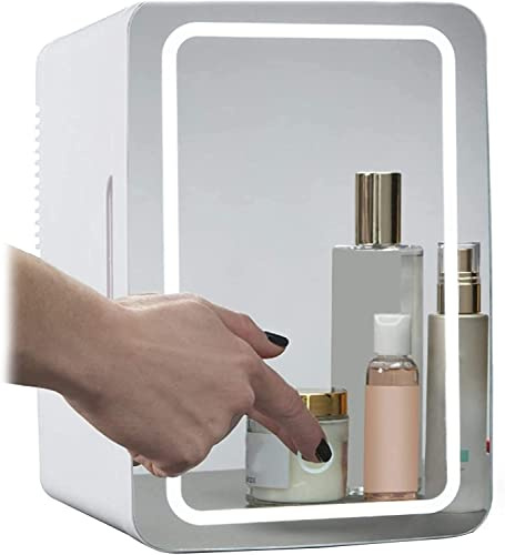 Btstil Mini réfrigérateur cosmétique 8 l portable avec miroir de maquillage LED, réfrigérateur 2 en 1 pour chambre à coucher, cosmétiques, lait maternel, bureau et voyages