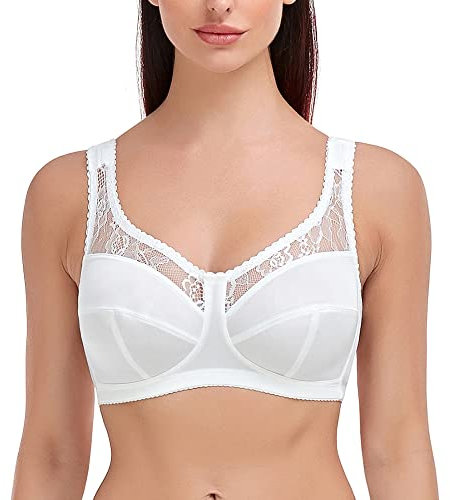 Ayigedu UK Plus Size Minimiser Bra Women Non-Wired Non-Padded Full Coverage Soft Cup Bra 44DD White